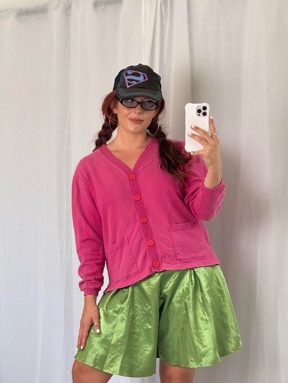 ⋆。°✩ vintage hot pink cotton cardigan ✩°。⋆
